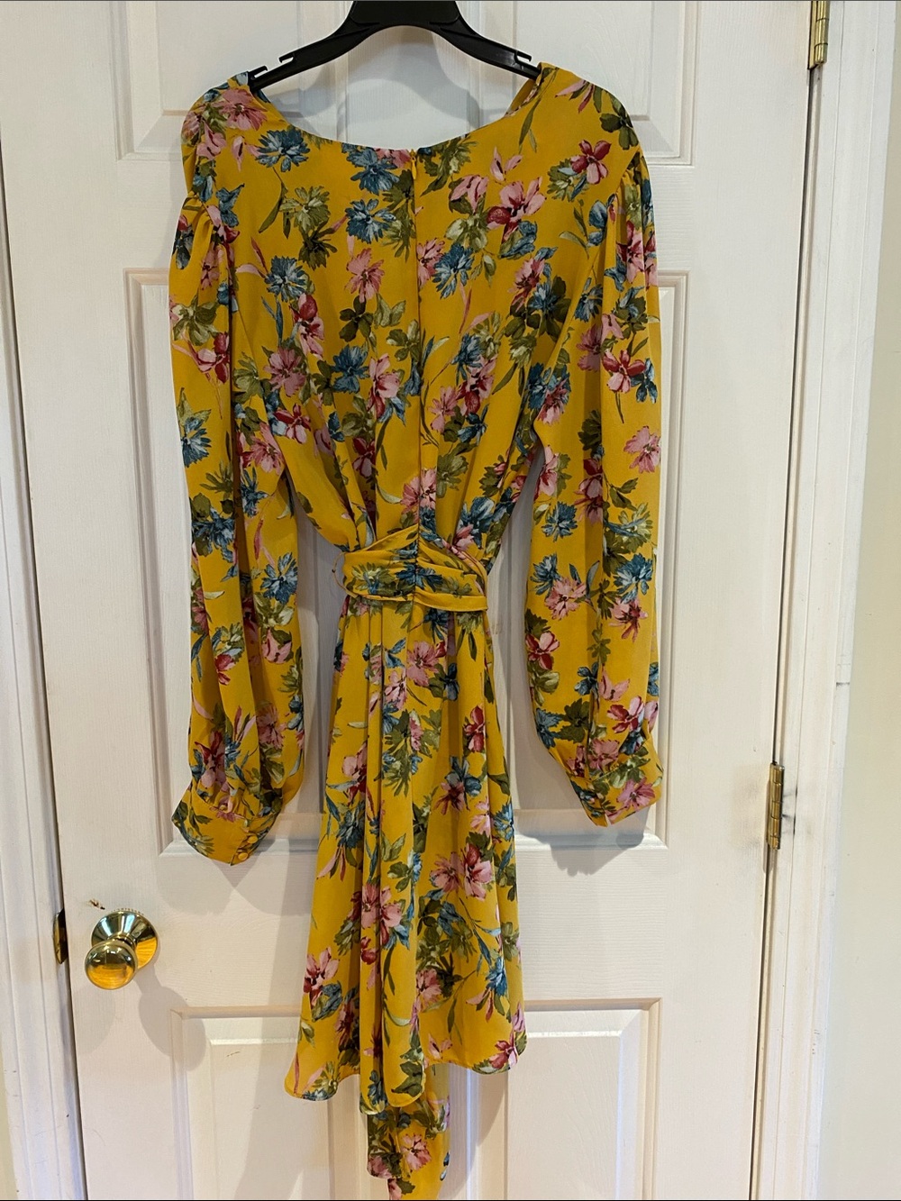 Emma & Michele Mustard Yellow Floral Long-Sleeve Wrap Dress - Picture 5 of 5